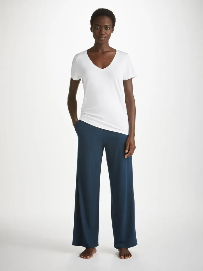 Derek Rose Lounge Pants Basel Micro Modal Stretch Navy Women Lounge Pants