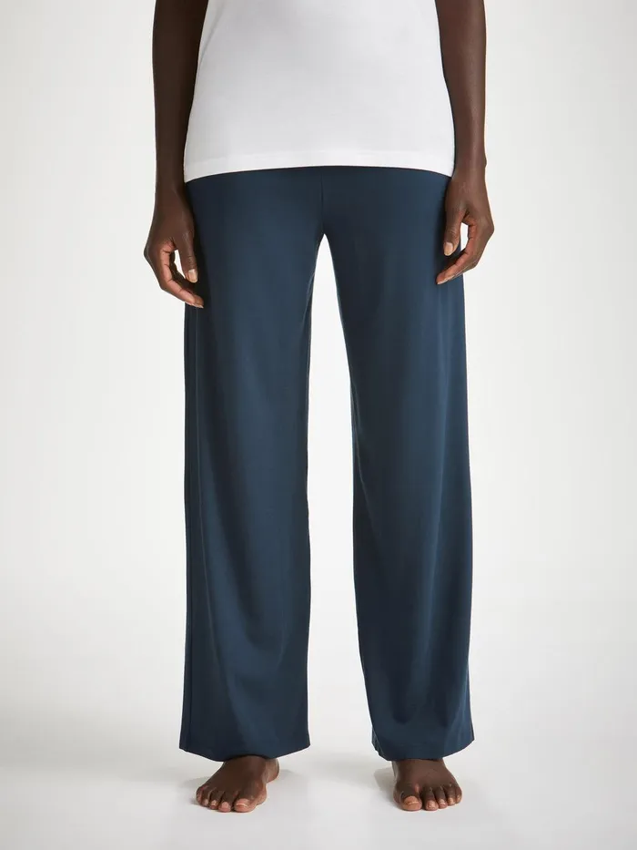 Derek Rose Lounge Pants Basel Micro Modal Stretch Navy Women Lounge Pants