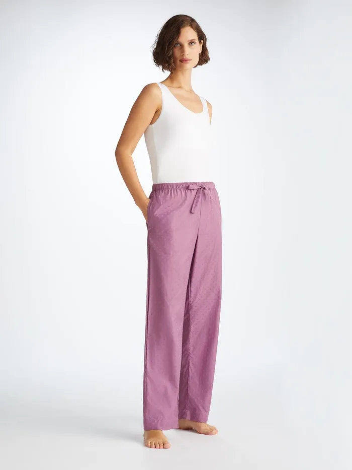 Derek Rose Lounge Pants Kate 10 Cotton Jacquard Purple Women Lounge Pants