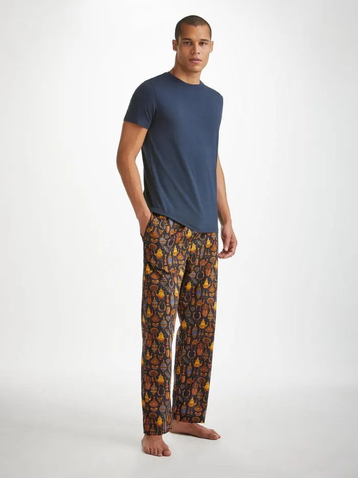 Derek Rose Lounge Pants Ledbury 71 Cotton Batiste Navy Men Lounge Pants