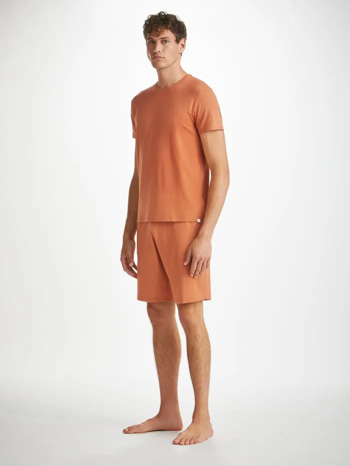 Derek Rose Lounge Shorts Basel Micro Modal Stretch Terracotta Men Lounge Shorts