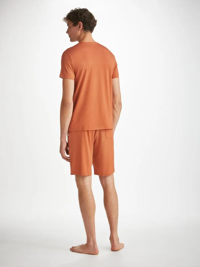 Derek Rose Lounge Shorts Basel Micro Modal Stretch Terracotta Men Lounge Shorts
