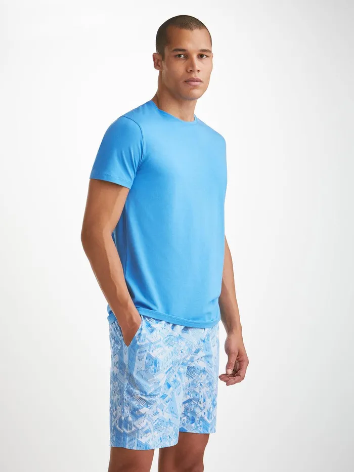 Derek Rose Lounge Shorts Ledbury 70 Cotton Batiste Blue Men Lounge Shorts