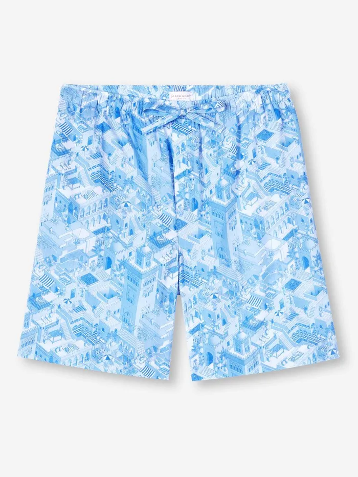 Derek Rose Lounge Shorts Ledbury 70 Cotton Batiste Blue Men Lounge Shorts