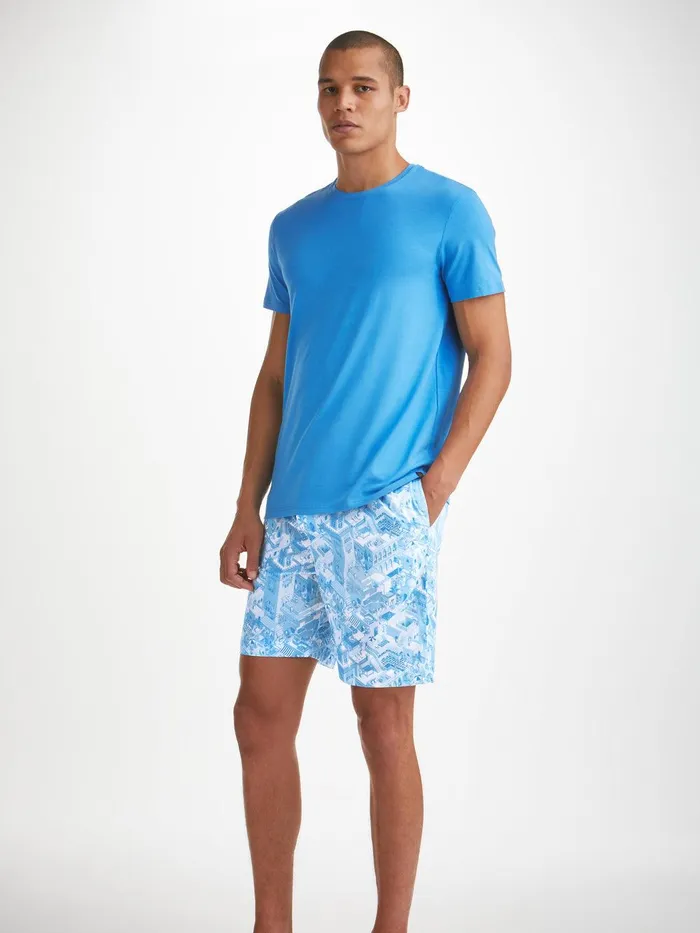 Derek Rose Lounge Shorts Ledbury 70 Cotton Batiste Blue Men Lounge Shorts