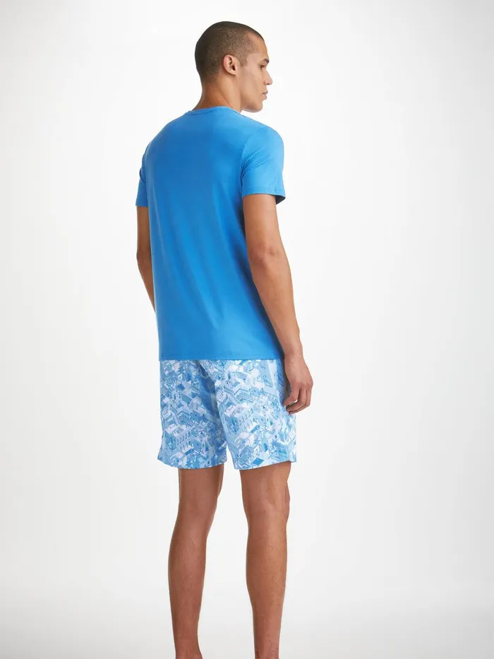 Derek Rose Lounge Shorts Ledbury 70 Cotton Batiste Blue Men Lounge Shorts