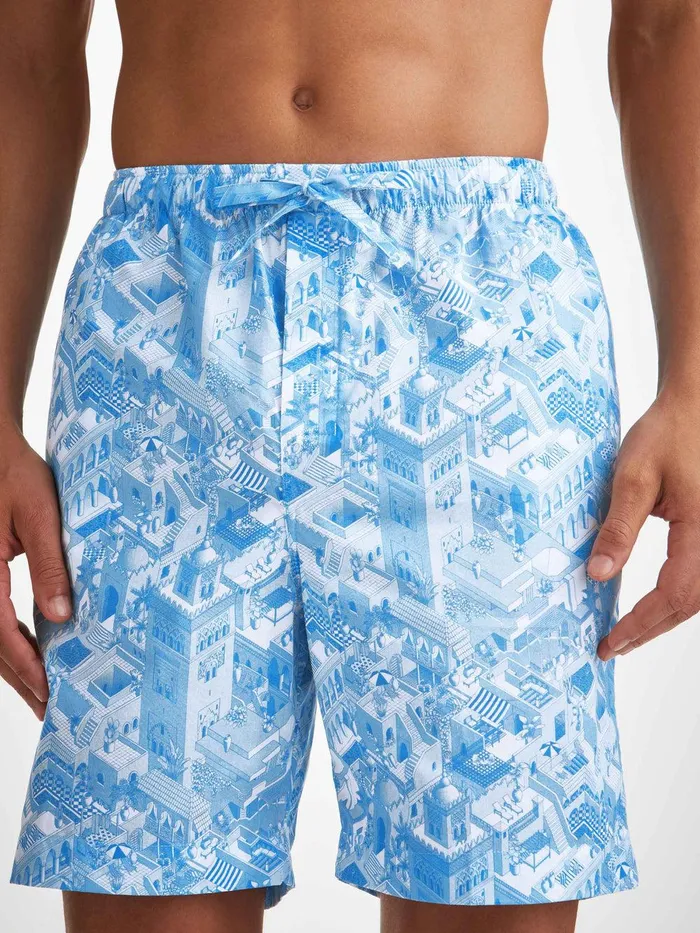 Derek Rose Lounge Shorts Ledbury 70 Cotton Batiste Blue Men Lounge Shorts