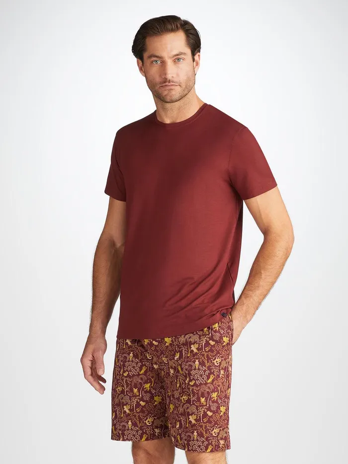 Derek Rose Lounge Shorts Ledbury 74 Cotton Batiste Burgundy Men Lounge Shorts Derek Rose Lounge Shorts Ledbury 74 Cotton Batiste Burgundy Men Lounge Shorts