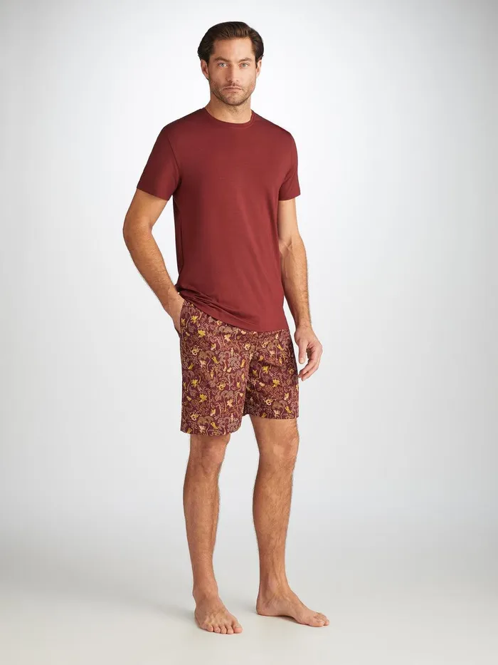Derek Rose Lounge Shorts Ledbury 74 Cotton Batiste Burgundy Men Lounge Shorts