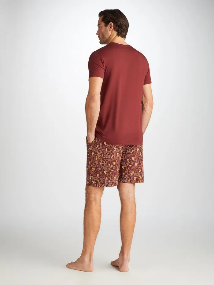 Derek Rose Lounge Shorts Ledbury 74 Cotton Batiste Burgundy Men Lounge Shorts