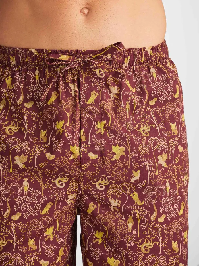 Derek Rose Lounge Shorts Ledbury 74 Cotton Batiste Burgundy Men Lounge Shorts