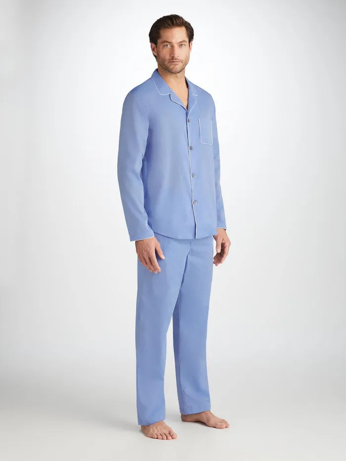 Derek Rose Modern Fit Pajamas Amalfi Cotton Batiste Blue Men Modern Fit Pajamas