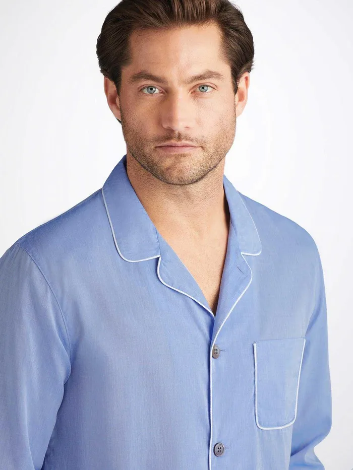 Derek Rose Modern Fit Pajamas Amalfi Cotton Batiste Blue Men Modern Fit Pajamas