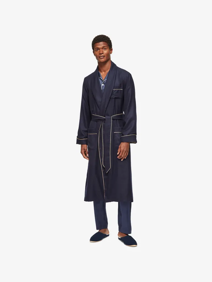 Derek Rose Mule Slippers Douglas Suede Sheepskin Navy MenSlippers Slippers