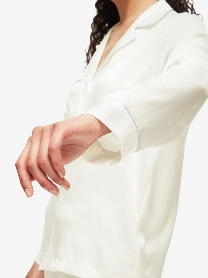 Derek Rose Pajamas Bailey Silk Satin Ivory Women Long Pajamas