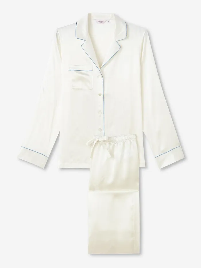 Derek Rose Pajamas Bailey Silk Satin Ivory Women Long Pajamas