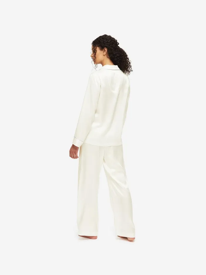 Derek Rose Pajamas Bailey Silk Satin Ivory Women Long Pajamas