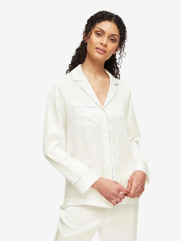 Derek Rose Pajamas Bailey Silk Satin Ivory Women Long Pajamas