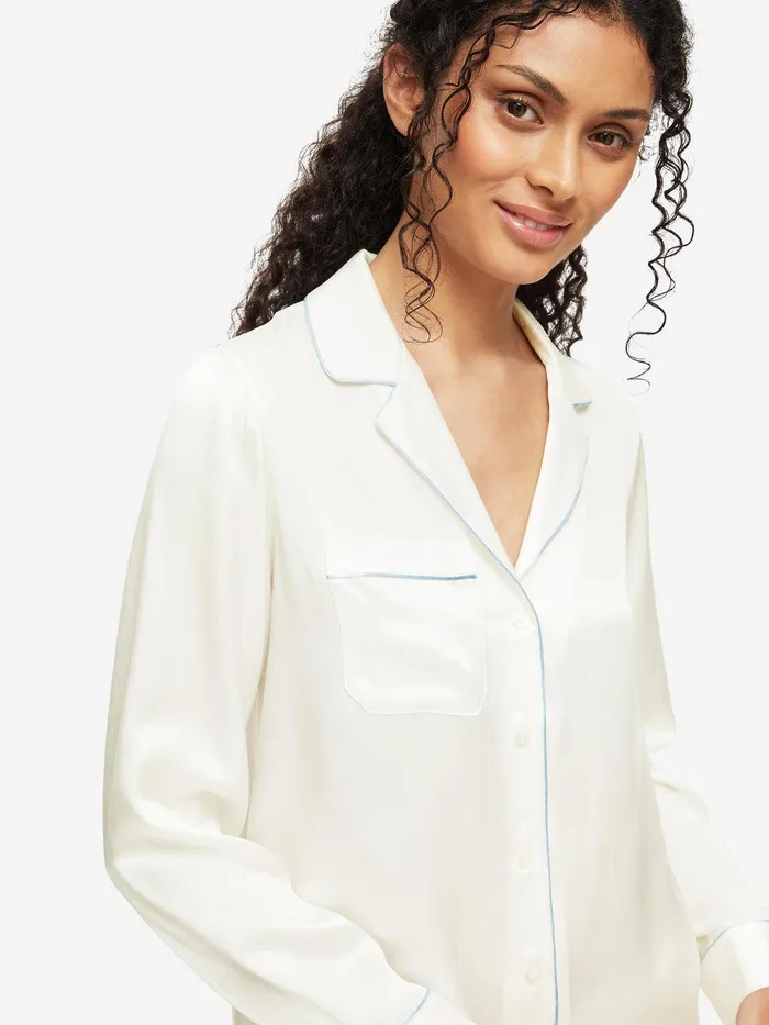 Derek Rose Pajamas Bailey Silk Satin Ivory Women Long Pajamas