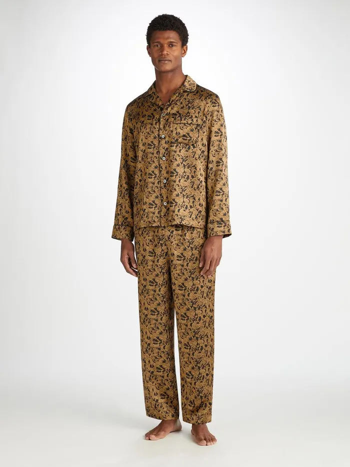 Derek Rose Pajamas Brindisi 108 Silk Satin Black Men Long Pajamas
