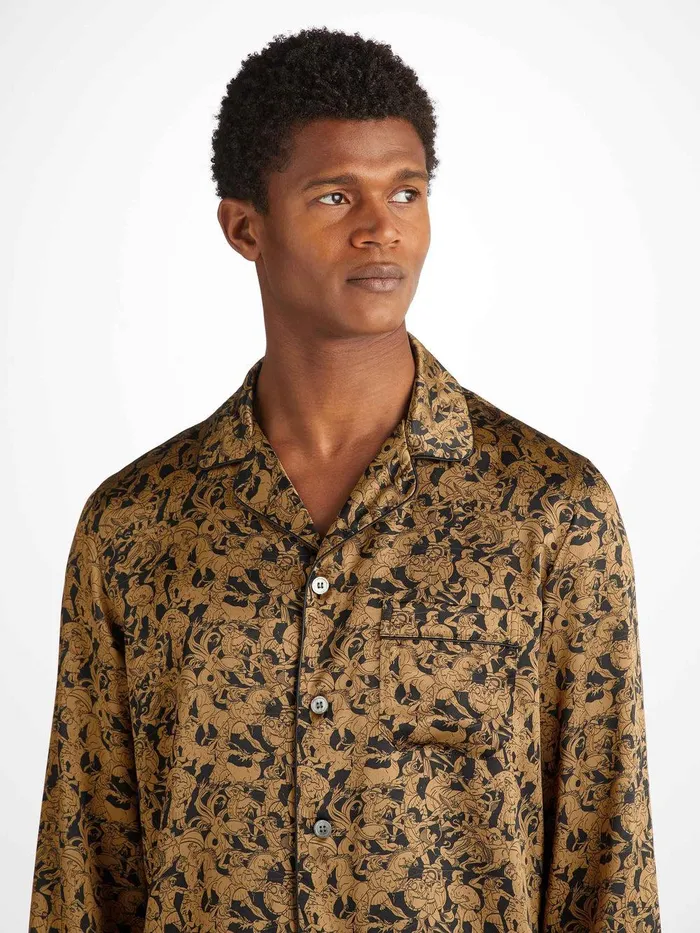 Derek Rose Pajamas Brindisi 108 Silk Satin Black Men Long Pajamas
