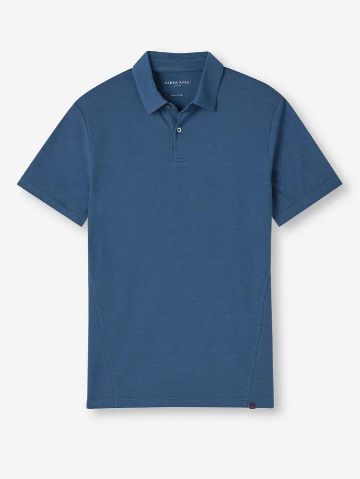 Derek Rose Polo Shirt Ramsay Pique Cotton Tencel Denim Men Casual Shirts