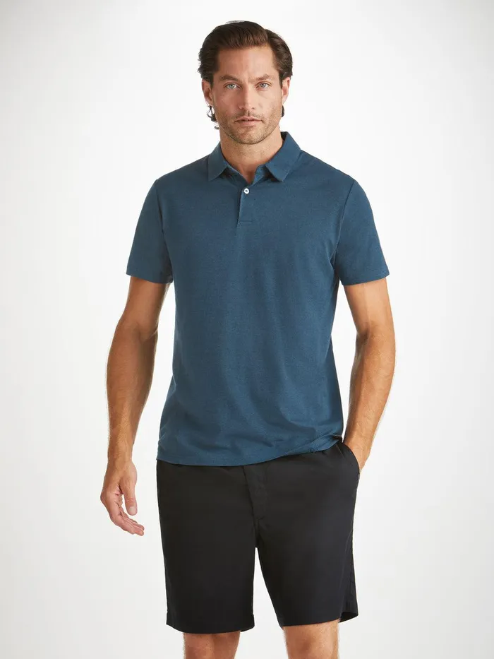 Derek Rose Polo Shirt Ramsay Pique Cotton Tencel Denim Men Casual Shirts