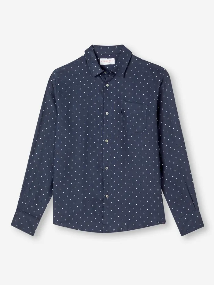 Derek Rose Shirt Milan 22 Linen Navy Men Casual Shirts