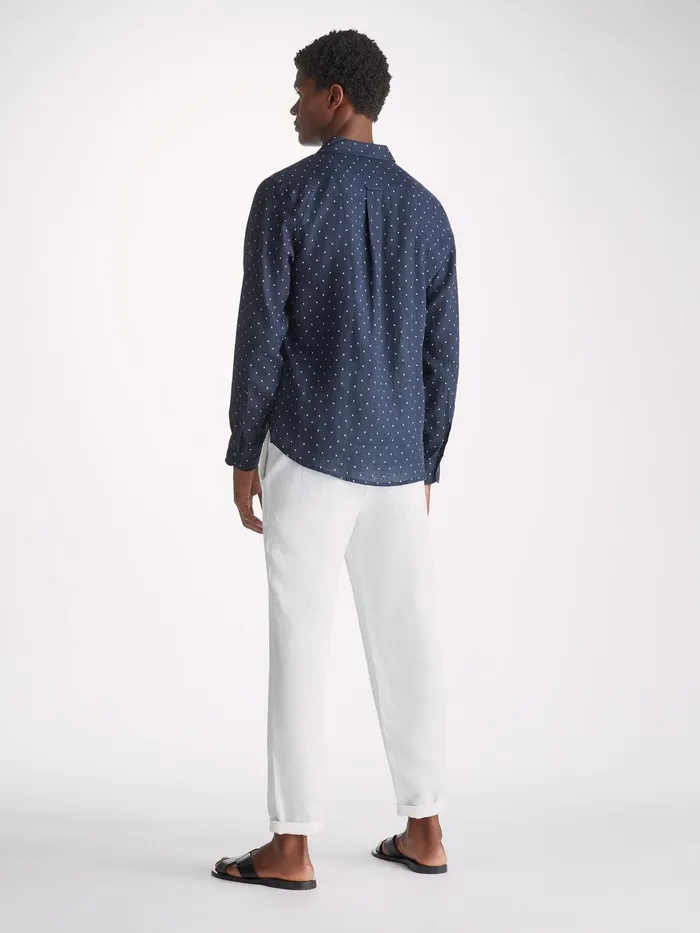 Derek Rose Shirt Milan 22 Linen Navy Men Casual Shirts