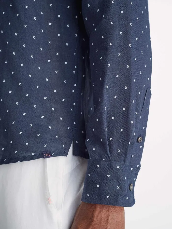 Derek Rose Shirt Milan 22 Linen Navy Men Casual Shirts