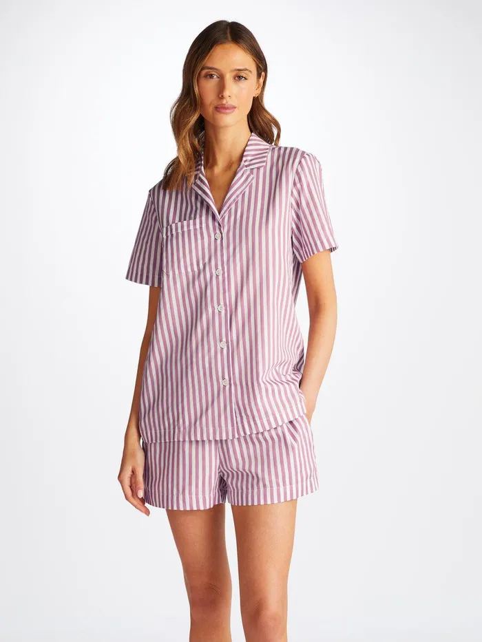 Derek Rose Short Pajamas Capri 23 Cotton Batiste Purple Women Cotton Pajamas