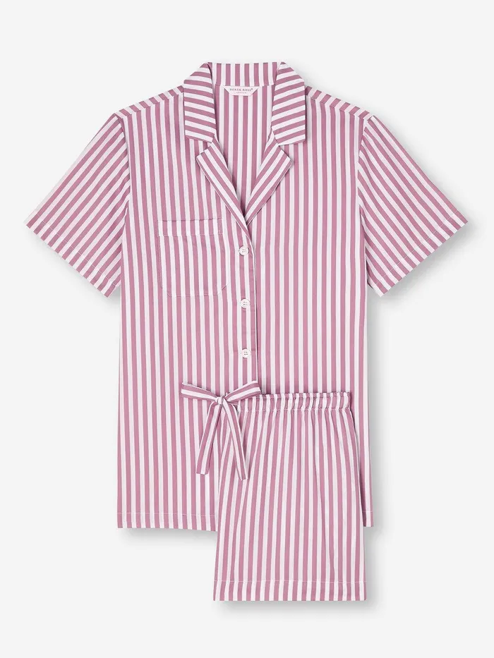 Derek Rose Short Pajamas Capri 23 Cotton Batiste Purple Women Cotton Pajamas