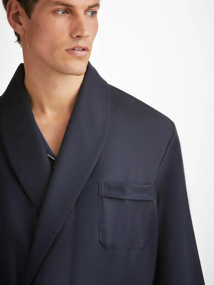 Derek Rose Smoking Jacket Westminster 2 Wool Navy Men Smoking Jackets