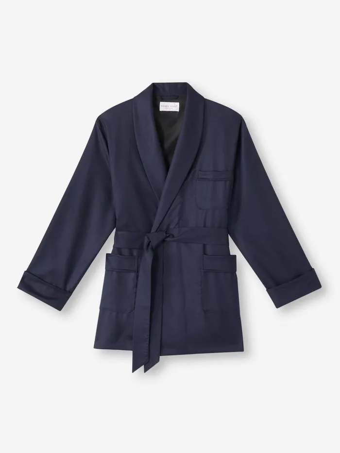 Derek Rose Smoking Jacket Westminster 2 Wool Navy Men Smoking Jackets