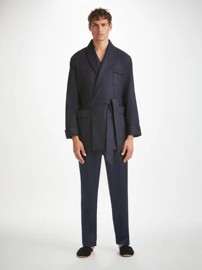 Derek Rose Smoking Jacket Westminster 2 Wool Navy Men Smoking Jackets