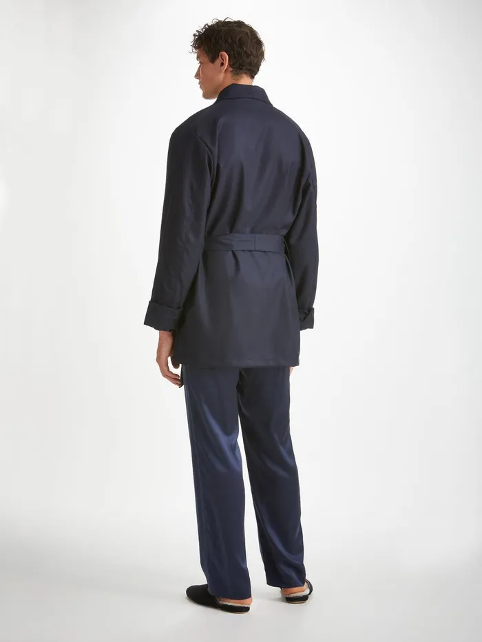 Derek Rose Smoking Jacket Westminster 2 Wool Navy Men Smoking Jackets