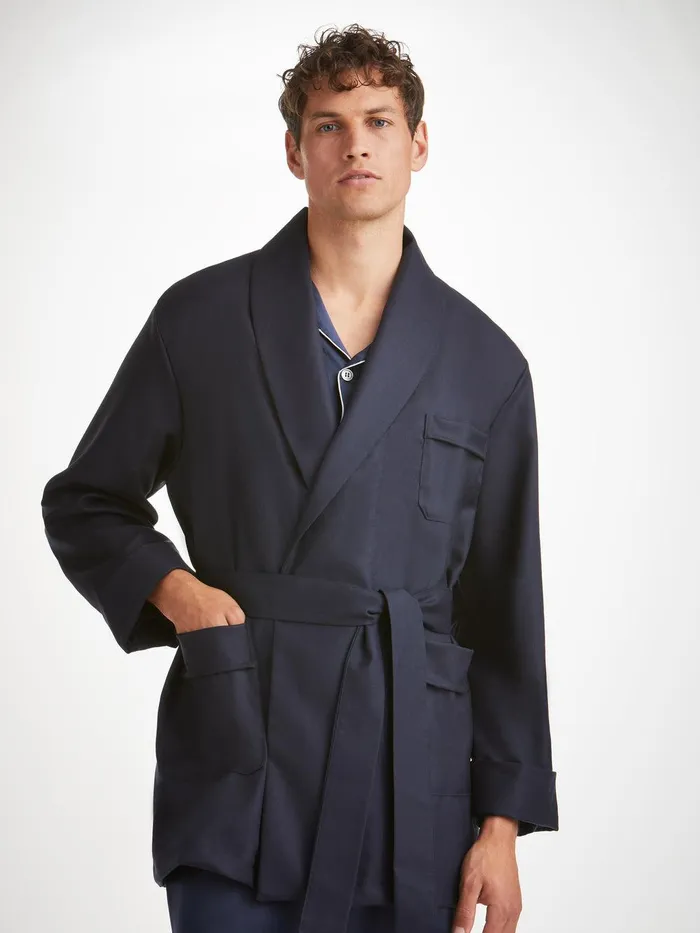 Derek Rose Smoking Jacket Westminster 2 Wool Navy Men Smoking Jackets