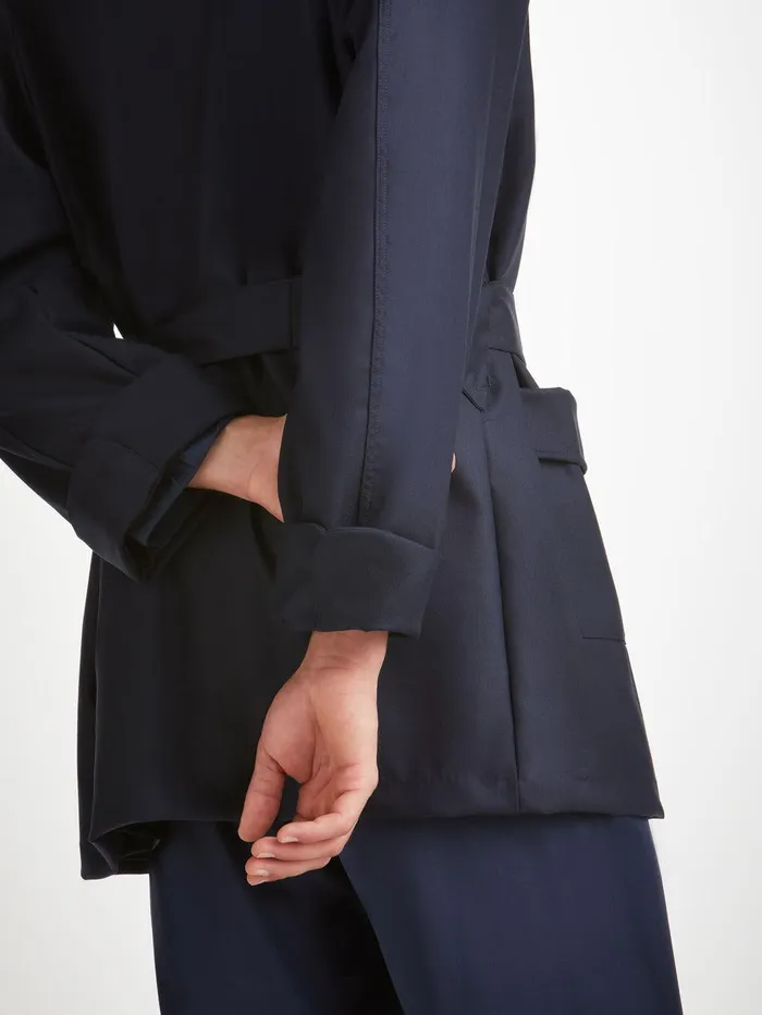 Derek Rose Smoking Jacket Westminster 2 Wool Navy Men Smoking Jackets