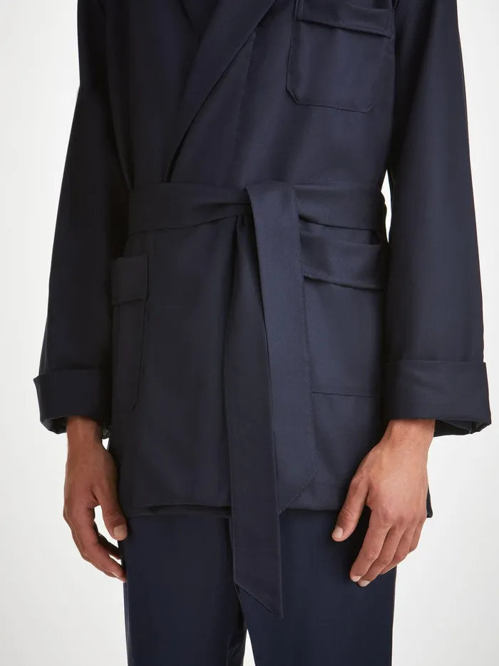 Derek Rose Smoking Jacket Westminster 2 Wool Navy Men Smoking Jackets