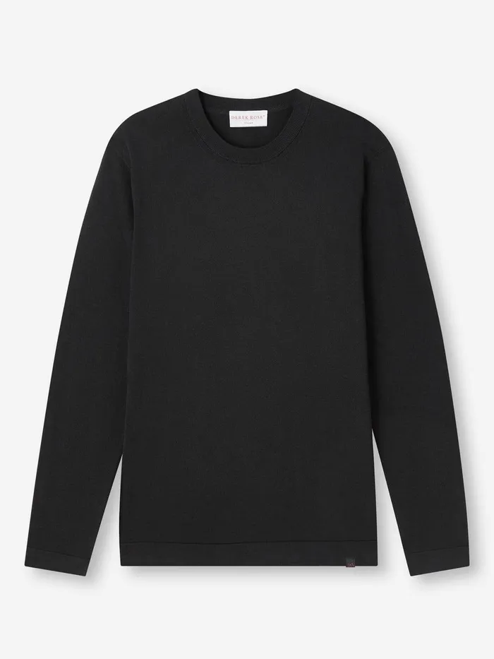 Derek Rose Sweater Jacob Sea Island Cotton Black Men Sea Island Cotton Sweaters