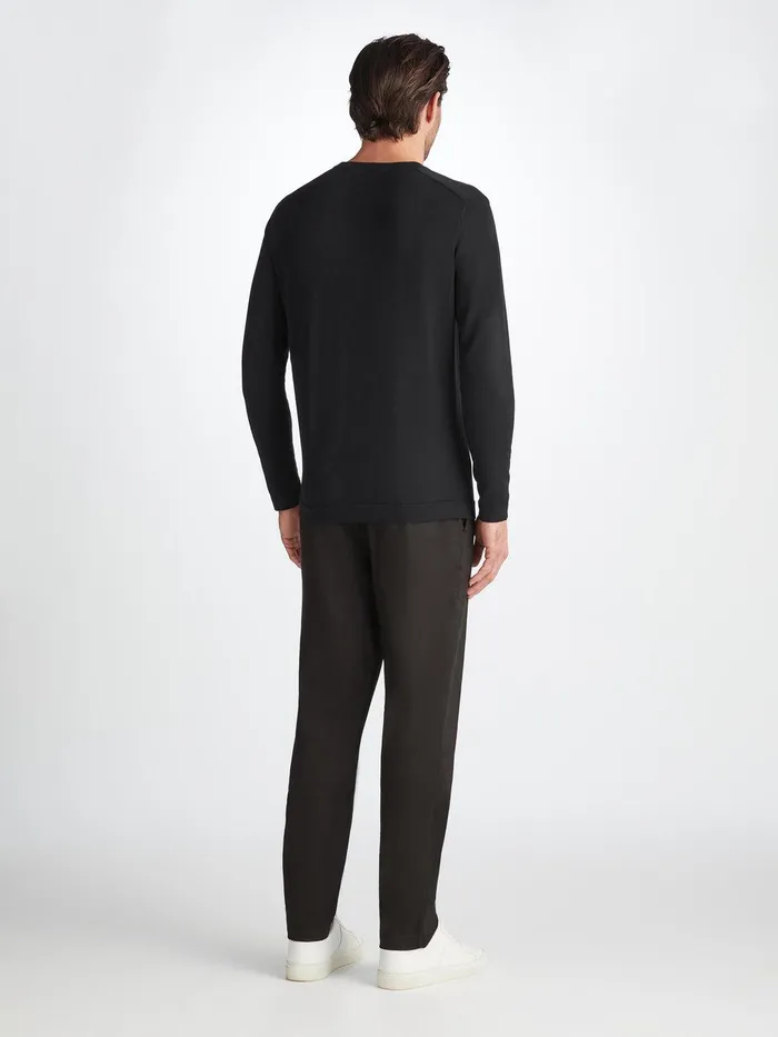 Derek Rose Sweater Jacob Sea Island Cotton Black Men Sea Island Cotton Sweaters