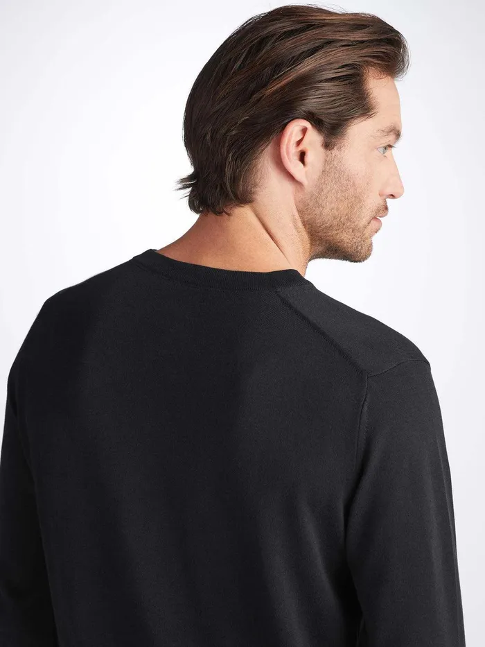 Derek Rose Sweater Jacob Sea Island Cotton Black Men Sea Island Cotton Sweaters