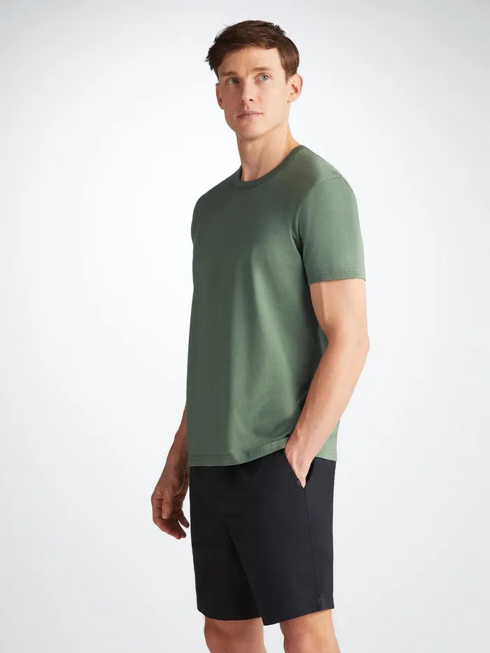 Derek Rose TShirt Barny Pima Cotton Soft Green Men Short Sleeve TShirts