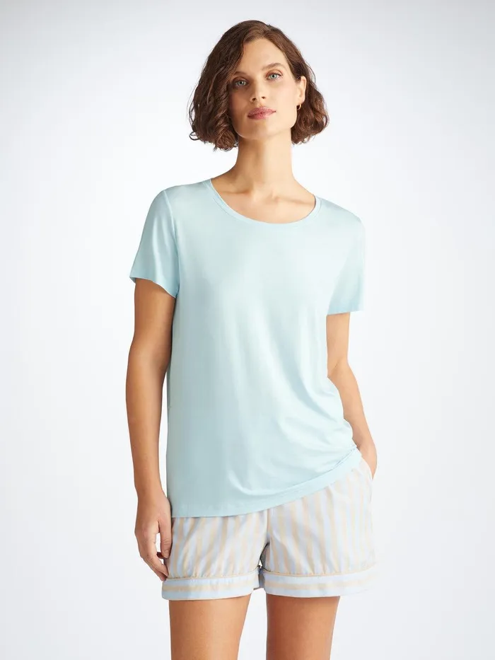 Derek Rose TShirt Lara Micro Modal Stretch Ice Blue Women Short Sleeve TShirts Derek Rose TShirt Lara Micro Modal Stretch Ice Blue Women Short Sleeve TShirts