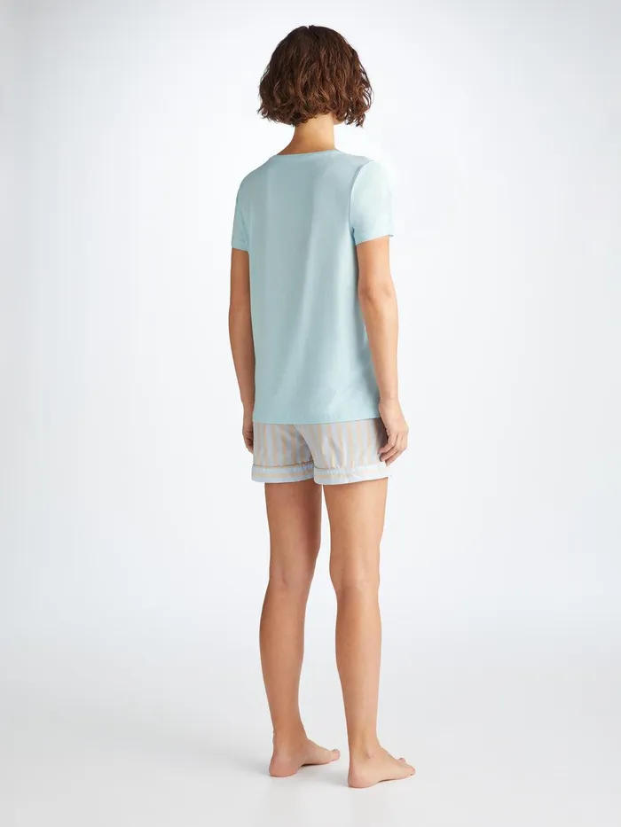 Derek Rose TShirt Lara Micro Modal Stretch Ice Blue Women Short Sleeve TShirts