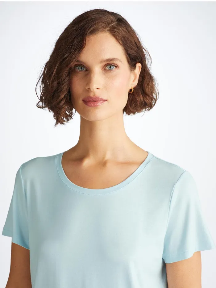 Derek Rose TShirt Lara Micro Modal Stretch Ice Blue Women Short Sleeve TShirts