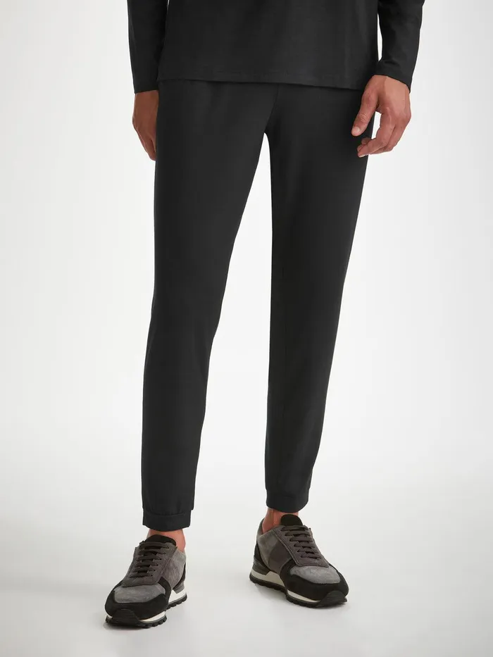 Derek Rose Track Pants Basel Micro Modal Stretch Black Men Casual Pants