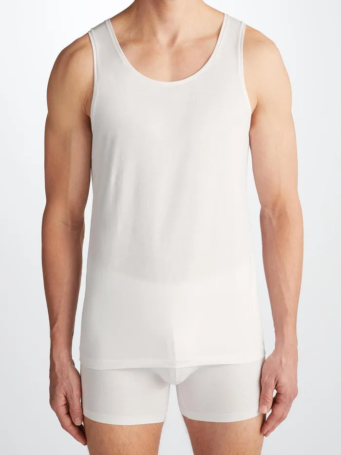 Derek Rose Underwear Tank Top Jack Pima Cotton Stretch White Men Underwear TShirts