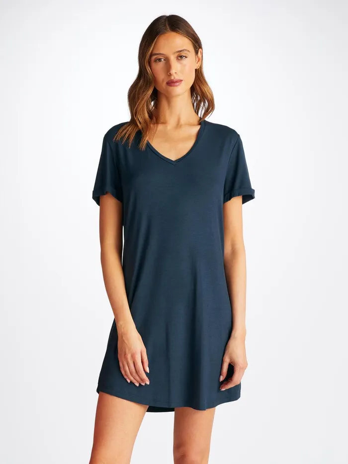 Derek Rose VNeck Sleep TShirt Lara Micro Modal Stretch Navy Women Sleep TShirts Derek Rose VNeck Sleep TShirt Lara Micro Modal Stretch Navy Women Sleep TShirts