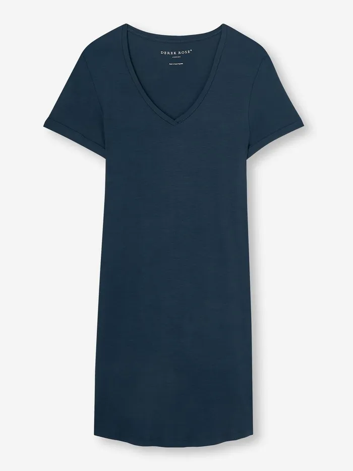 Derek Rose VNeck Sleep TShirt Lara Micro Modal Stretch Navy Women Sleep TShirts